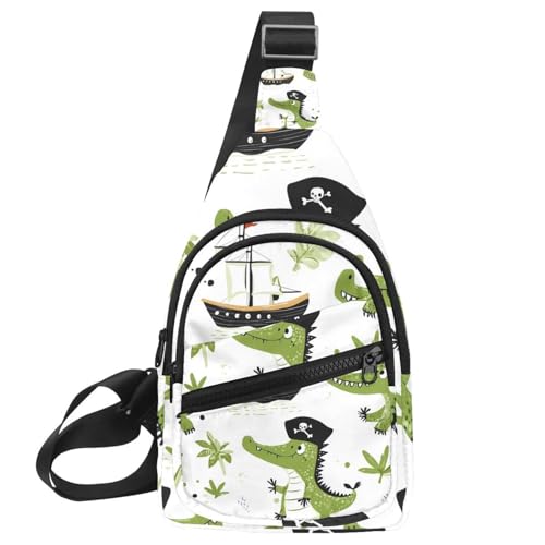 Sac de poitrine avec bandoulière convertible motif crocodile vert audacieux et graphique