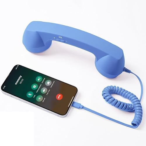 Retro Phone Handset, Type-C Retro Telephone Wired Handset Style Landline Handle Receiver for Cell Mobile Video Conferences, Calls, Meetings (Blue)