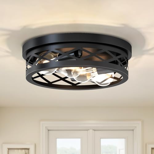 LVWIT Industrial Lights,Kitchen Lights Ceiling,Flush Mount Ceiling Light Fixture,4 Way Black Ceiling Lights Living Room with E27,Rustic Ceiling Lights for Hallway(NO Bulb)