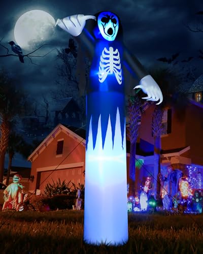 Toodour 12FT Halloween Inflatables Outdoor Decorations Ghost - Blow Up Yard Decorations for Halloween Party Built-in Blue LED Lights Super Tall Inflatable Ghost Decor for Outdoor Garden