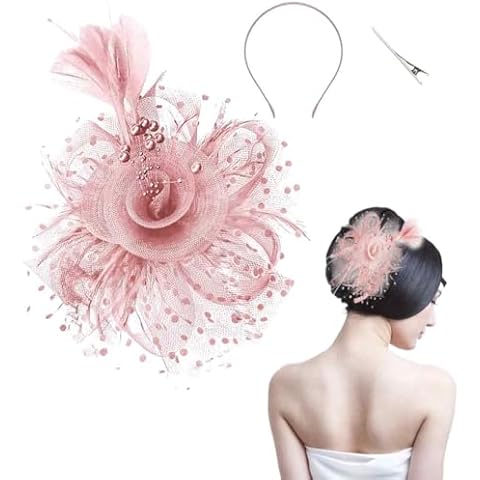 Pink Flower Mesh Fascinator with Clip Cover