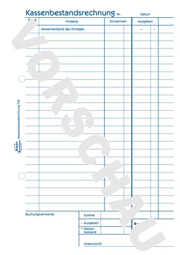 AVERY Zweckform 318-10 Kassenbestandsrechnung (A5, von Rechtsexperten geprüft, für Deutschland und Österreich zur ordnungsgemäßen, kostengünstigen Buchführung, 50 Blatt) 10er-Pack, weiß, Blau