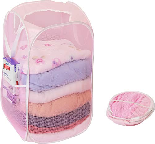 2 Pack - Simplehouseware Mesh Pop-Up Laundry Hamper Basket With Side Pocket, Pink #TOP2