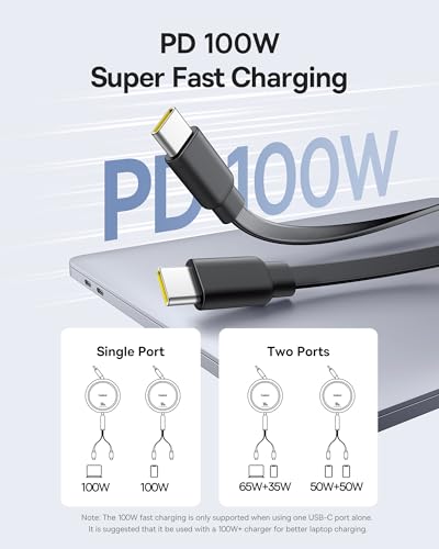 Baseus PICOGO 67W Cargador USB-C con 3 puertos y cable retráctil miniatura 7