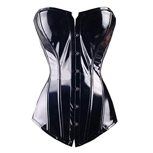 1Pc Women's Overbust Corset Basque Lingerie Steampunk Waist-Trainer Rock Top-Goth Size: Medium; Material: Synthetic Leather Black-image-10