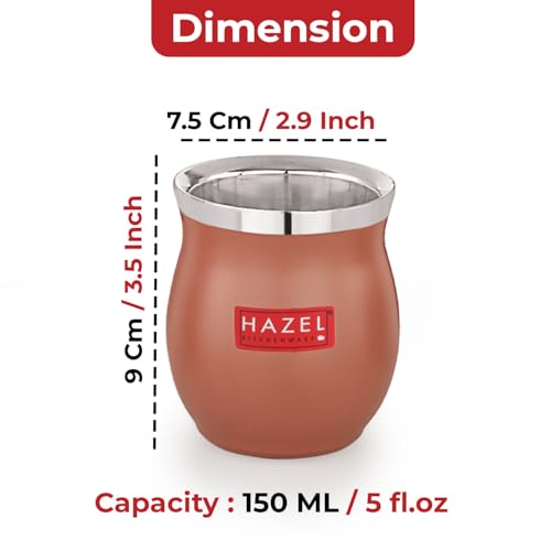 Image of HAZEL Double Wall Stainless Steel Kullad Glass | Matt Brown Finish Tea & Coffee Cup | 150 ML