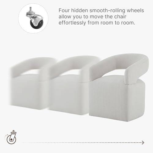 Image of KISLOT Upholstered Dining Chairs Set of 4, Modern Rolling Dining Chairs with Hidden Casters, Arm Kitchen Chairs with Linen Look Fabric, Padded Barrel Chairs for Dining Room, Kitchen, Bedroom, Linen