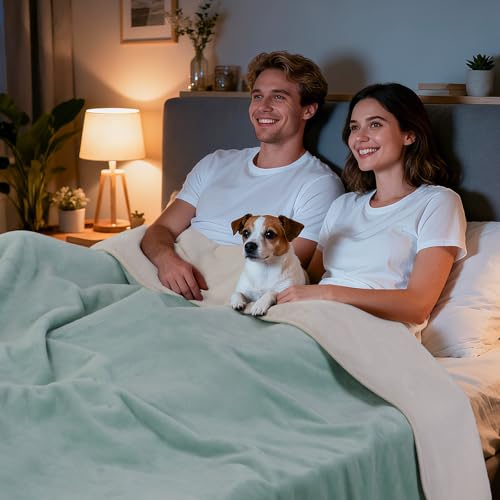 Image of LOOBANI Waterproof Blanket for Bed: Reversible Soft Flannel Twin Bed Blanket 60 inch x 80 inch, Leakproof Throw Spill-Proof Dog Pet Blanket for Couch, Sofa Protect, Movie Time, Camping, Travel, Green