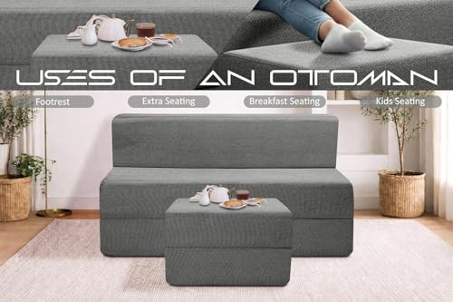 Image of Rosebell Foldable Sofa-Cum-Bed with Ottoman | 3-in-1 Convertible Sofa, Lounger & Bed-4X6 Feet 2 Seater- Perfect for Home & Office -Grey-Color