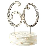 60th Cake Topper with Sparkly Crystal Rhinestone, Birthday Wedding Anniversary Party Supply, Glaring...