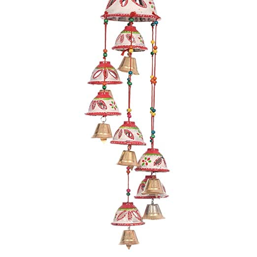 ADITYA IMPEX Handicraft rajasthane Wooden Colored Bells Desing Decorative showpice Wind Chimes for Home Balcony Garden Positive Energy, Home Decor Hanging Long Bells 7 Bells(Set of 1 Piece) White