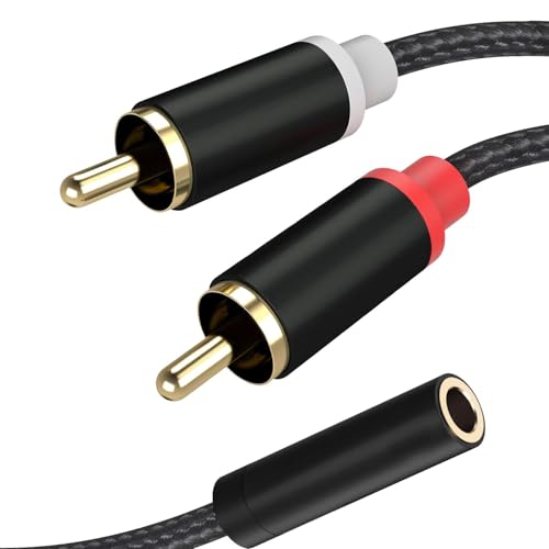 Cable Audio Estéreo Hembra de 3.5 mm a 2X RCA Macho, Cable Divisor Audio Estéreo, Apto para para Amplificador, Altavoces, Tocadisco, Mezclador, TV, MP3, Móvil,Tablet, PC, 30 cm, Nylon