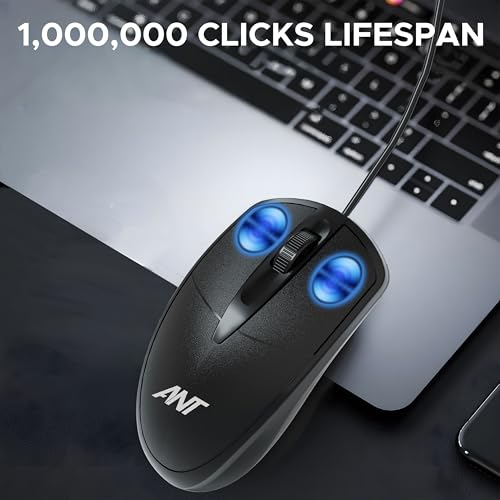 Image of Ant Globe 10 Wired Optical Mouse with 1200 DPI, USB Connectivity, Lightweight Design, Durable 3 Buttons, Compatible with Windows /Mac /Linux Black