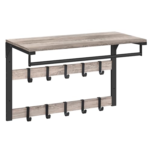 VASAGLE Wandgarderobe, mit Ablage, Wandregal mit 10 abnehmbaren Haken,...