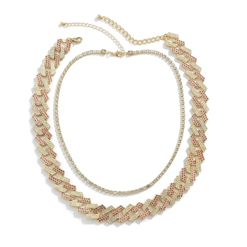 Rivière strass homme avec chaîne gourmette losange plaqué or argent collier court 2 rangs