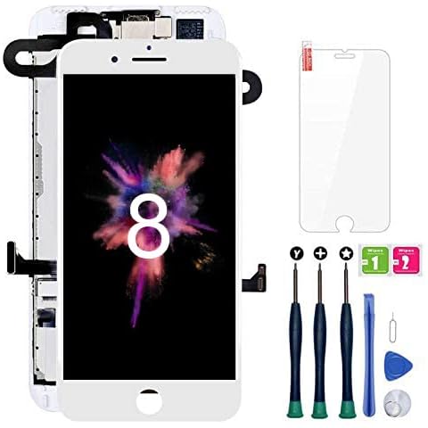 YOXINTA for iphone 8 Screen Replacement White, LCD Touch Display Screen Digitizer With Full Assembly Include Front Facing Camera + Earpiece Speaker + Tools (iphone 8,White) Cover