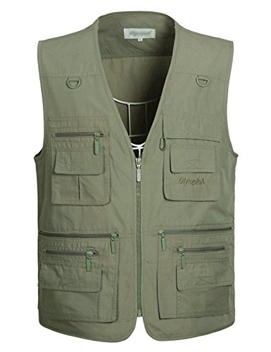 Yimoon Men's Summer Outdoor Pockets Lightweight Utility Fishing Travel Vest (Army Green, X-Large)