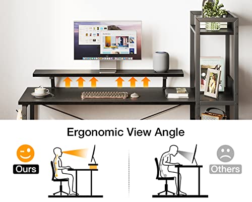 Odk Computer Desk With Storage Shelves And Monitor Stand, 48 Inch Gaming Desk With Bookshelf, Reversible Study Table For Home Office, Small Space Bedroom, Black #TOP4