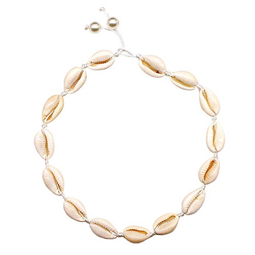 GerTong collar de concha natural, 1 pieza de collar de clavícula de concha de mar bohemio con perlas hechas a mano para niñas y mujeres, 39 cm, blanco, 39 cm