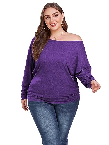 Poetsky Women'S Long Sleeve Boat Neck Shirts Loose Casual Tunic Tops Purple L thumb #6