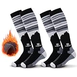 RIOROO 2 Paar Unisex Merinowolle Skisocken für Damen und Herren, Dicke Thermosocken für Kaltes Wetter, Kniehohe, Atmungsaktiv, Schnell Trocknend mit OTC Design/Anti-Rutsch-Bündchen