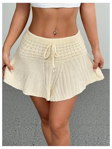 Floerns Women's Ribbed Knit Drawstring Skirt Ruffle Hem Casual Mini Skirts3