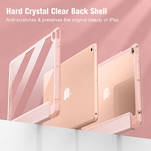 Fintie Hybrid Slim Case For Ipad 6Th Generation 2018 / 5Th Gen 2017 / Ipad Air 2 / Ipad Air 1 (9.7 Inch) - [Built-In Pencil Holder] Shockproof Cover With Clear Transparent Back Shell, Rose Gold #TOP5