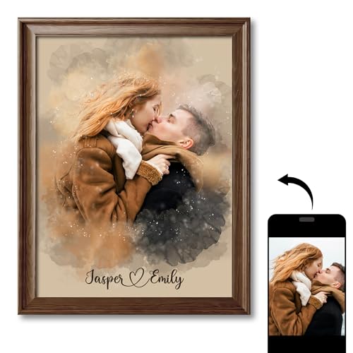 Gleamify-Custom Watercolor Portrait from Photo – Personalized Canvas Prints with Your Photos – Wall Art for Wedding Gifts – Custom Family Painting （ Classic）