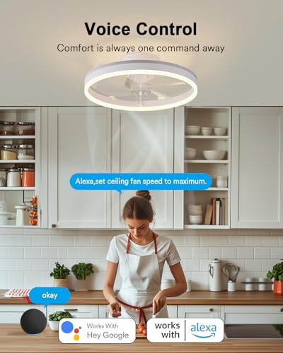 Image of Lumary Smart WiFi Ceiling Fans with Lights, Low Profile Flush Mount White