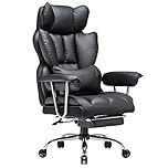 Efomao Big and Tall Office Chair 400lbs – High Back PU Leather Executive Chair with Lumbar Support, Footrest, Swivel Base, Padded Armrests, and Rolling Wheels for Home Office, Black Office Chair