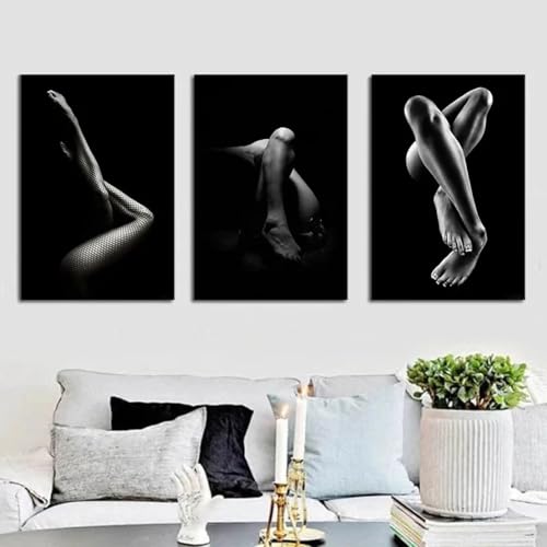 Peinture murale salon noir et blanc triptyque moderne 20x35cm