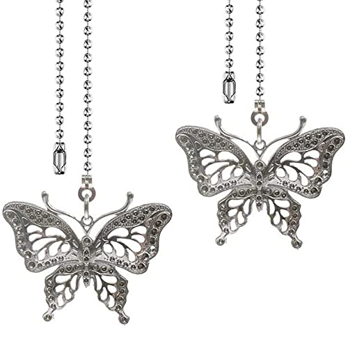 Image of Ceiling Fan Pull Chain 12 inch Pull Chain Extension Fan Chain Extender Ceiling Fan Pulls Ornament with Ball Fan Chain Connector for Lighting Fans, 2 PACK (BUTTERFLY)