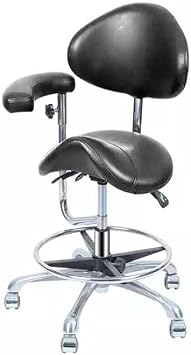 BONEW Global-Dental Saddle Shape Stool with Backrest PU Leather Chair Ergonomic Adjustable Swivel Saddle Chair