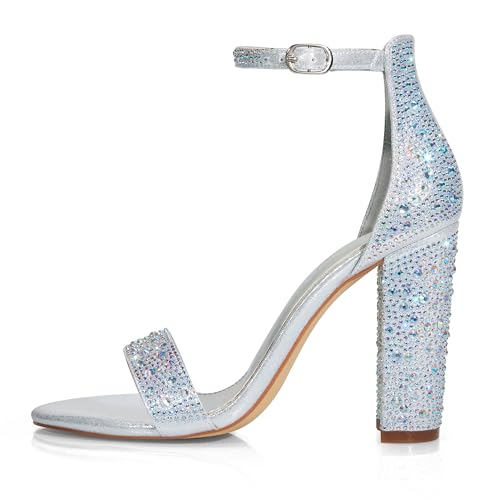 Image of GENSHUO Women's 4-inch Chunky High Heel Sandals with Ankle Strap,Party Wedding Bridal Shoes