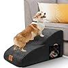MASTERTOP Dog Steps for Bed, 2-Step Extended Dog Ramp with Washable Cover, High Density Foam Dog Steps for Sofa, Non-Slip Dog Stairs for Small Dogs and Cats - Black, 55 x 40 x 30cm