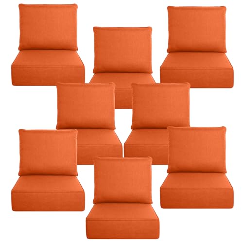 Image of Luxury 6 inch Thick Outdoor Cushion Set 8 - 24x24 Patio Furniture Cushions with 28D High-Density Foam, Water-Resistant & Fade-Resistant Fabric, Removable Covers for Patio Furniture Sofa Couch -Orange