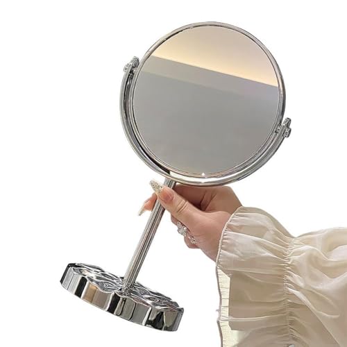 Espejo de maquillaje de escritorio rotativo doble cara plateado miniatura 2