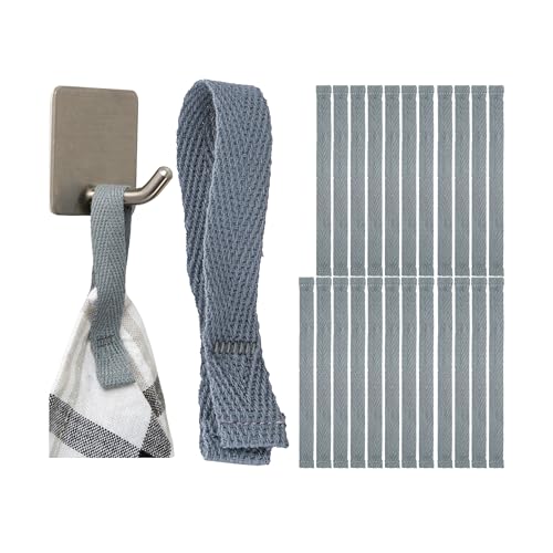Handtuchaufhänger zum Annähen, 24 Stück, 150 x 12 mm Schlaufen, in Grau, aus Baumwolle, umgeschlagene und vernähte Enden, Aufhänger Halter Set für Geschirrhandtuch, Handtuch, Lappen, Deko, Camping