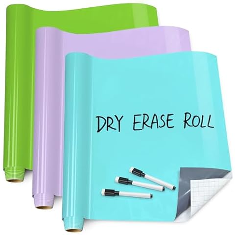 T&W SAME FILM White Board Dry Erase-Colourful Whiteboard Wall Sticker Roll 17.3''X78.7''-Self Adhesive Dry Erase Paper for Desk/Glass/Fridge/Office/Door/Classroom/Kids/Adults-3 Markers Cover