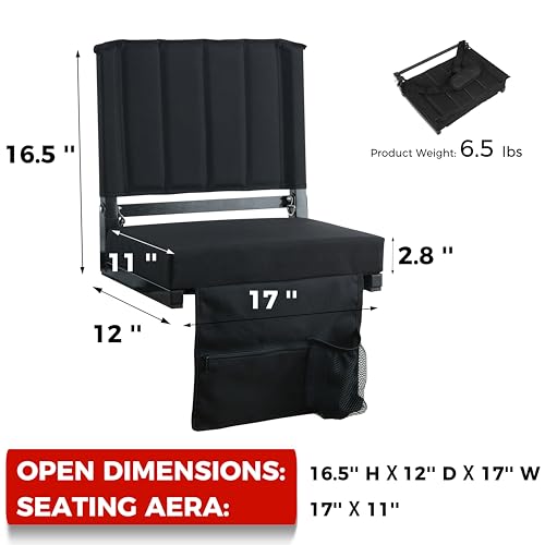 Image of SPORT BEATS Stadium Seats with Back Support Bleacher Chairs with Back and Cushion Thick Padded Bleacher Seats Includes Shoulder Strap Black 2pcs Regular - 17 inch W x 12 inch D x 16.5 inch H
