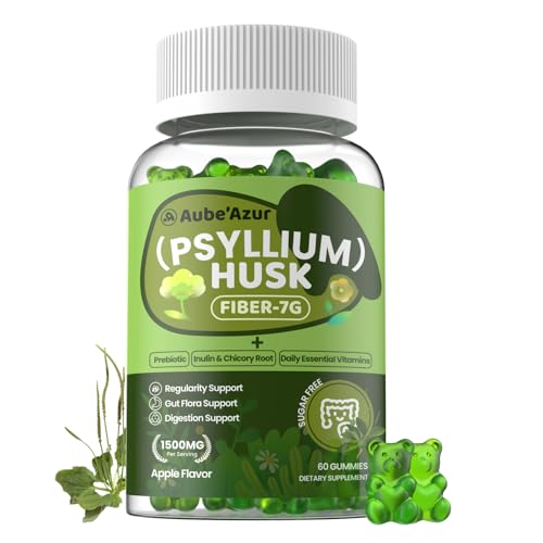 Psyllium Husk + Fiber Gummies for Women Adults Organic Psyllium Husk Fiber Supplement with Inulin Prebiotic Fiber Multivitamins for Digestive Health & Regularity Support Sugar Free 60 Gummies