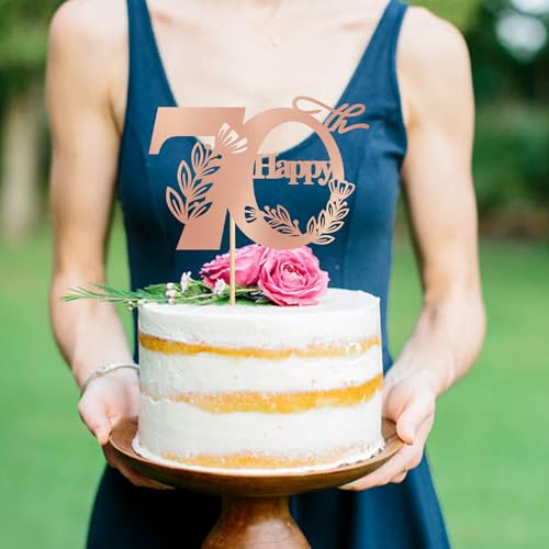 Blumomon 1Pcs 70th Happy Birthday Cake Topper Happy 70 Cake Topper Cheers to 70 Cake Decoration 70th Birthday Party Decoration 70th Anniversary Cake Decoration（Rose Gold） - Image 3