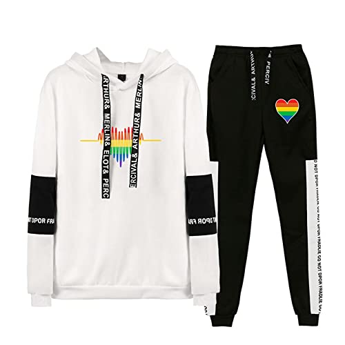 Flyself Unisex Trainingsanzug Love is Love LGBT Gay Lesbian Pride Kapuzenpullover + Lange Sweathose 2 Stück Sportsuit Jogginganzug Sportanzug Langarm Pullover Sweatshirts Hose Streetwear Sportswear