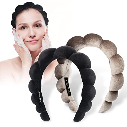 Makeup Headband Women Spa Facial Headbands Sponge Padded Soft Terry Towel Cloth Hair Band for Skincare Makeup Removal,Face Washing 2pack (Black Brown)