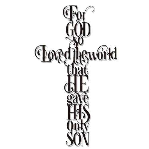 Rajukit Jesus Wall Art - Cross Wall Decor with For God So Loves the World Quote - Religious Cross Decor for Home, Office, Cafe - Elegant Metal Wall Sculpture Gift