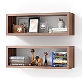 Kaboon 24in Floating Cube Shelves Set of 2, Display Shelves Wall Mount, Decorative Hanging Shelves for Kitchen Living Room Office,(Dark Walnut, Rectangle 2 Cubes)
