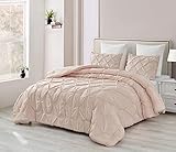 Chezmoi Collection Natalia 3-Piece Pom Pom Pinch Pleat Down Alternative Comforter Set , Soft Washed...