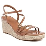 Jones New York Women's Espadrille Wedge Sandals Strappy Platform Heels Dressy Summer Shoes with Buckle Ankle Strap–Harisyn, Dark Nude-7