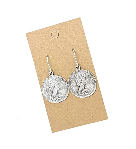 Vintage Look Coin Charm Dangle on Sterling Silver Earrings