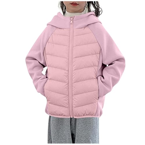 Image of HOT1950s Pink Girls Winter Coat Lightweight Long Sleeve Button Down Lace Winter Jacket Hooded Outerwear Down Hoodies Jackets Toddler Kids Warm Padded Coat for Age 5-16 Years Size 15 Years